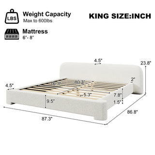 Sunvega Cozy White Bouce Upholstered Bed with Birch Wood Frame for Bedroom