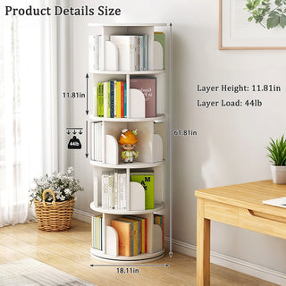 Sunvega 360° Rotating Bookshelf with Wheels and Drawer for Space-Saving Storage