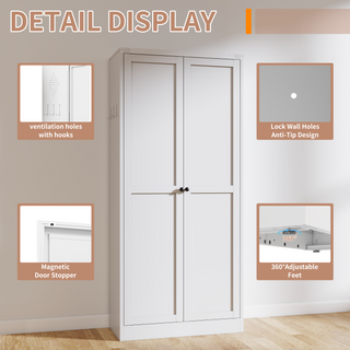Sunvega Heavy-Duty Metal Pantry Cabinet with 5 Adjustable Shelves and Glass Door