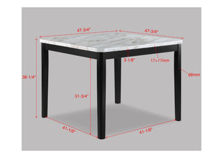Sunvega Transitional Dining Table with Faux White Marble Top and Black Wood Base