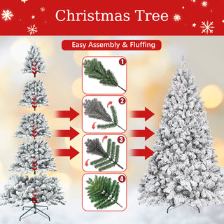 Sunvega Snow-Kissed Flocked Christmas Tree with 888 Tips and Pine Cones