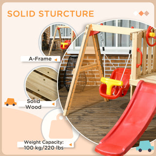 Sunvega 4 in 1 Wooden Swing Set with Baby Swing Slide Captain's Wheel Horn for Kids