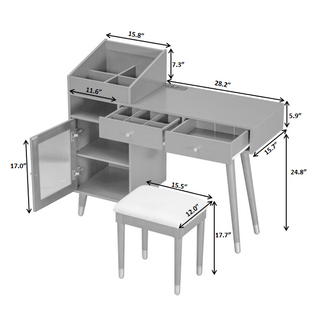 Sunvega Modern Makeup Vanity Desk with Drawers, Cabinet, Charging Port, and Stool