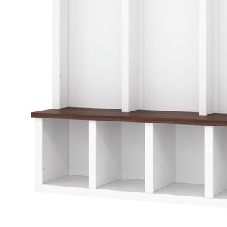 Sunvega Farmhouse Style Arched Entryway Storage Bench with 5 Hooks and 7 Cubbies