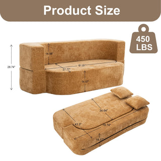 Sunvega Chenille Fabric Convertible Sofa Bed with High-Density Rebound Sponge for Living Room