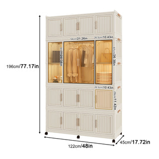 Sunvega Portable Wardrobe Closet Storage Organizer with 9 Magnetic Doors and Hanging Rod