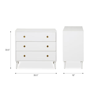 Sunvega Mid-Century Modern 3-Drawer Pine Wood Dresser with Antique Gold Pulls