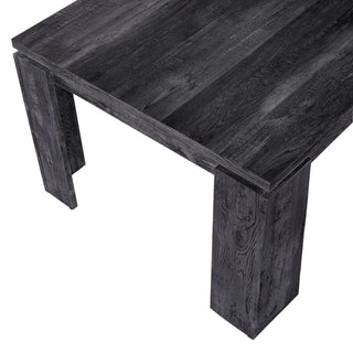 Sunvega Black Reclaimed Wood Look Dining Table with Block Legs Seats 6