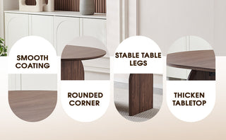 Sunvega Modern Oval Wooden Dining Table with Double-Column Design for Living Room