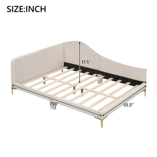 Sunvega Modern Upholstered Twin Daybed with Headboard Armrest Linen Fabric