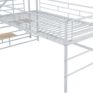 Sunvega Twin White Mid Loft Bed with Integrated Storage Stairs and Metal Frame
