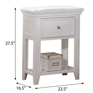 Sunvega Transitional White Nightstand with Drawer and Bottom Shelf for Bedroom