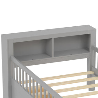 Sunvega Twin Size Bed with Headboard Storage, Two Under-Bed Drawers, and Three-Side Guardrails