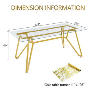 Sunvega Modern Glass Dining Table with Metal Legs for Kitchen Living Room Office