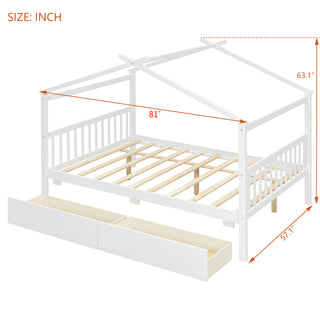 Sunvega Twin Size Wooden House Bed with Drawers and Headboard for Kids Room