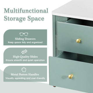 Sunvega Modern Nightstand with 2 Storage Drawers and Golden Metal Handles for Bedroom
