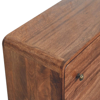 Sunvega Curved Honey Caramel Solid Wood Chest with Shiny Accent Knobs