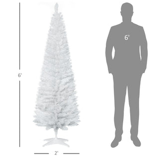 Sunvega Pencil Artificial Xmas Tree with Faux Snow Flocked Full Branch Tips Flame-retardant