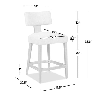 Sunvega Penny Round Arched Upholstered Counter Stool Set of 2 in Travertine Beige Chenille