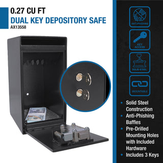 Sunvega Dual Key Lock Steel Depository Safe with Anti-Fishing Baffle and Mounting Hardware