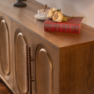 Sunvega Gold-Toned 4-Door Sideboard Buffet Cabinet with Arched Door Storage