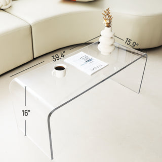 Sunvega Clear Acrylic Waterfall Coffee Table with Rounded Edges for Living Room