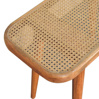 Sunvega Solid Mango Wood Bench with Hand-Woven Rattan Top and Oak Finish