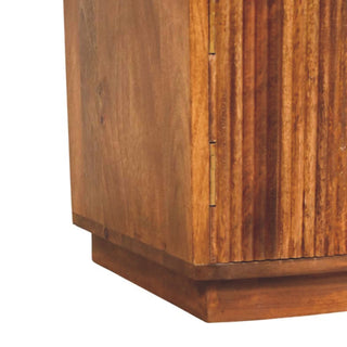 Sunvega Solid Wood Curved Ribbed Bedside Table with Drawer in Amber Oak Finish