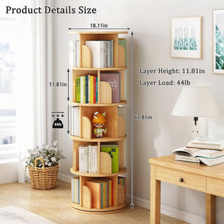 Sunvega 360° Rotating Bookshelf with Wheels and Drawer for Space-Saving Storage