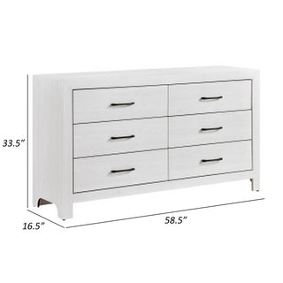 Sunvega 59 Inch Wide Dresser with Six Dovetail Drawers and Black Nickel Handles