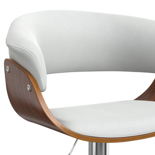 Sunvega Adjustable Swivel Bar Stool with White Vegan Faux Leather Upholstery