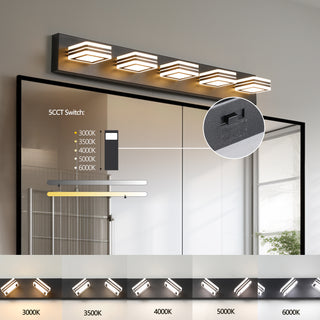 Sunvega Modern 7-Light LED Vanity Fixture with Square Acrylic Lampshades for Bathroom