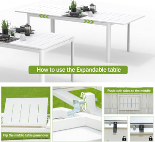 Sunvega Expandable Aluminum Patio Dining Table with E-Coating for 4-6 Person