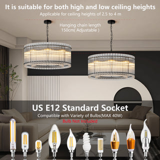 Sunvega Modern Gold Round Chandelier with Water Ripple Crystal Glass for Dining Room