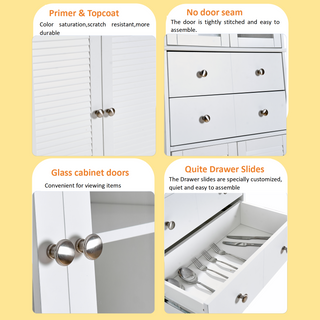 Sunvega White Tall Kitchen Pantry Cabinet with Doors Shelves and Drawer