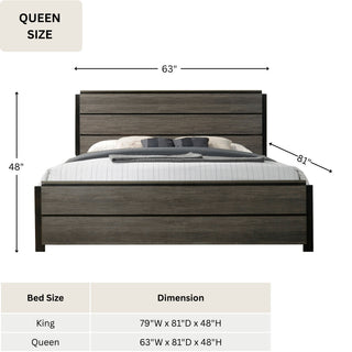 Sunvega Antique Grey Finish Wood King Bed Dresser Mirror Nightstand Set
