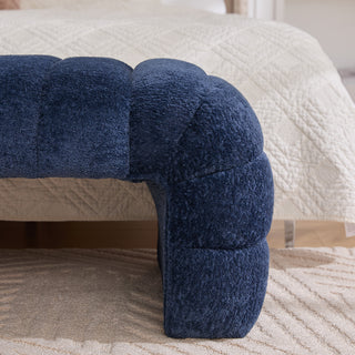 Sunvega Modern Upholstered Armless Bed Bench with Channel Tufted Chenille Ottoman for Living Room