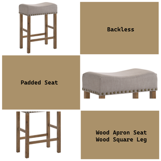 Sunvega Tan Linen & Weathered Oak Finish Counter Height Armless Stool Set of 2