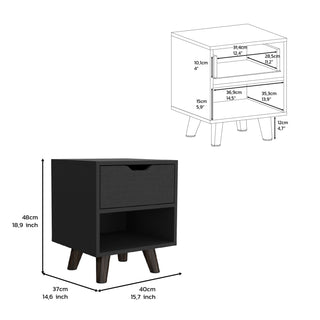 Sunvega Modern Nightstand with Spacious Drawer and Open Shelf on Chic Wooden Legs