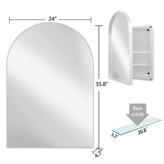 Sunvega Modern White Metal Framed Recessed Medicine Cabinet with Mirror and Storage