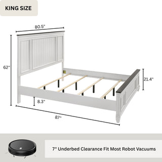 Sunvega King Bed and 2 Nightstands Set with Shiplap Panel and Modern Farmhouse Style