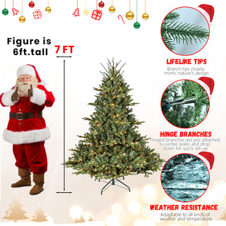 Sunvega 7FT Full-Shape Pre-Lit Christmas Tree with 750 UL Lights and Hinged Structure