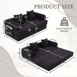 Sunvega Foldable Compressible Sofa with Metal Frame and Cushions for Small Spaces