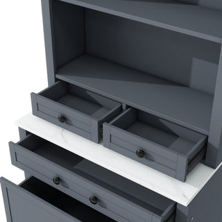 Sunvega Freestanding Tall Kitchen Pantry Cabinet with Faux Marble Top and 5 Storage Drawers