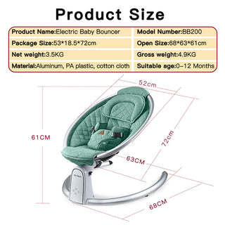 Sunvega Bluetooth Electric Baby Bouncer with Music Speaker and LED Touch Screen