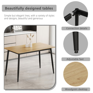 Sunvega Modern Minimalist MDF Grain Dining Table with Black Metal Legs for 4-6 People