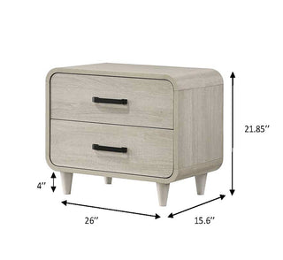 Sunvega Contemporary Antique White Nightstand with Two Drawers and Rounded Edges
