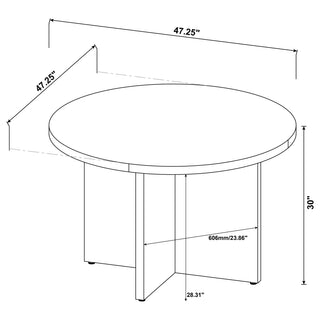 Sunvega Mango Brown Round Dining Table with Sculpted Geometric Base and X-Cross Legs