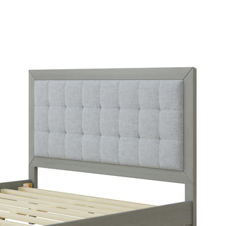 Sunvega Solid Wood King Bed with Upholstered Headboard in Grace Grey Finish