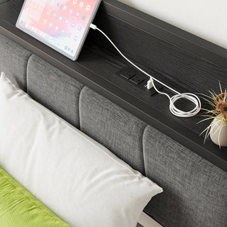 Sunvega Full Size Bed Frame with Storage Headboard and Charging Station Outlets